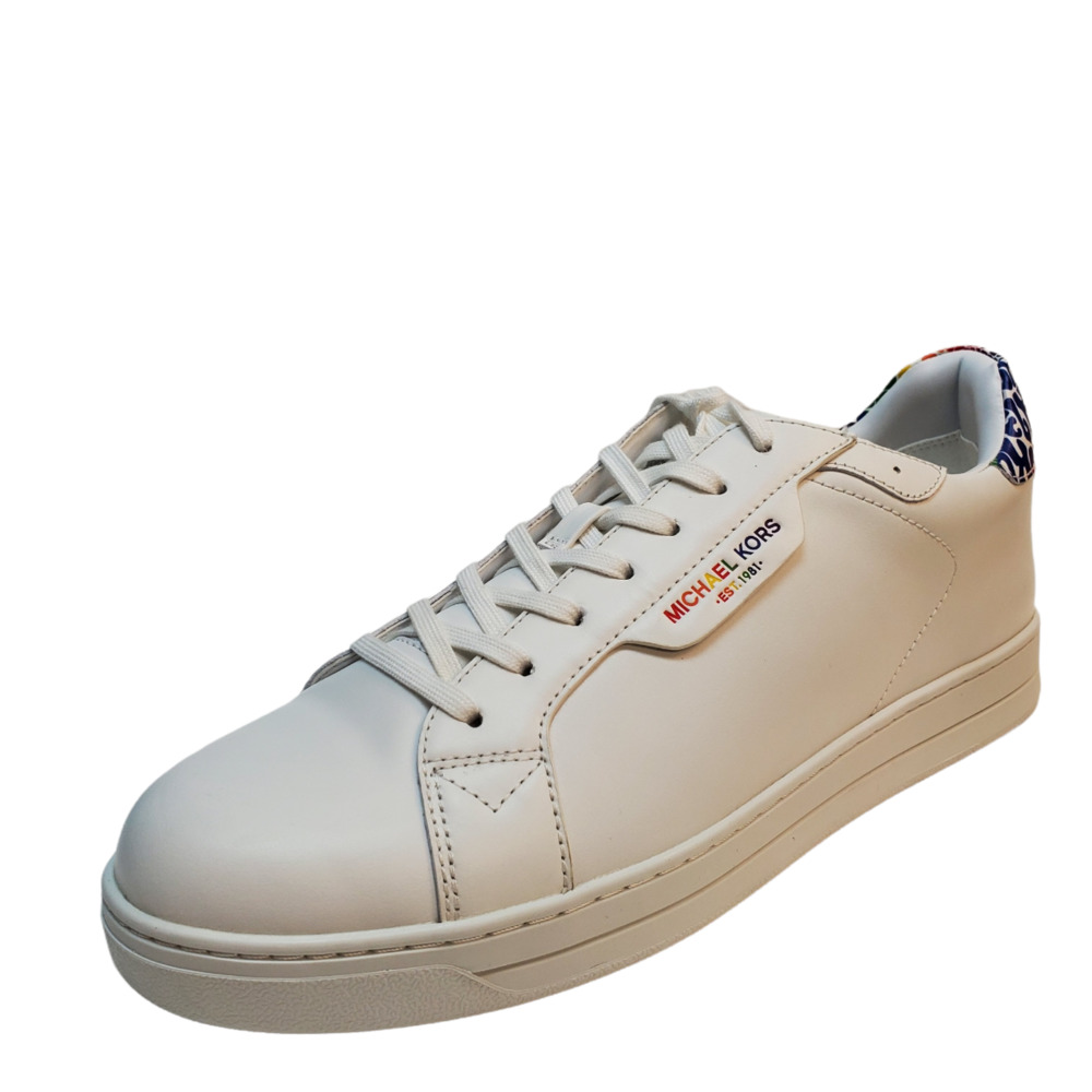 Michael Kors Mens Shoes Keating Leather Rainbow Print Optic White Sneake…